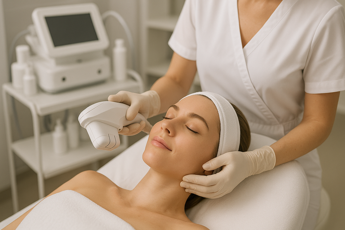 Girl receiving hifu on face 